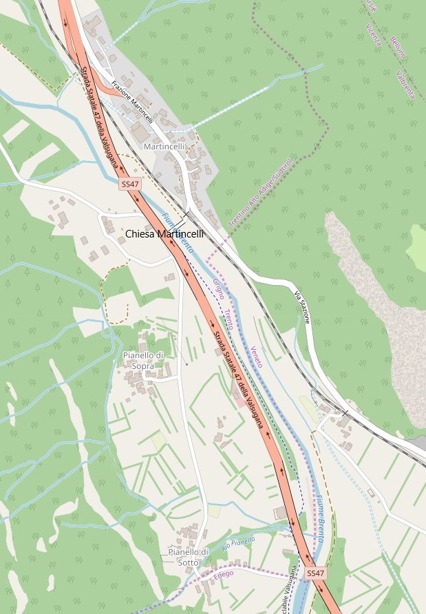 Mappa Zona Martincelli - Confine con Vicenza